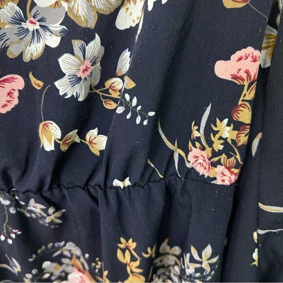 Floral Ruffle Sleeve Long  Sleeve Mini Swing Dress M - Picture 3 of 6